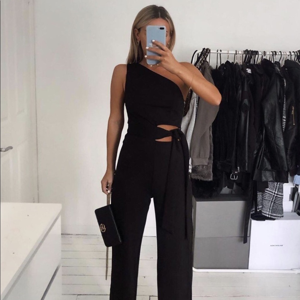 One shoulder black jumpsuit
